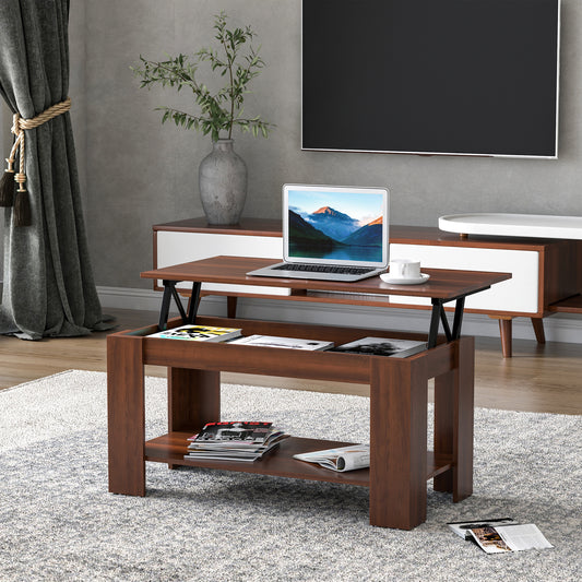 Modern Lift Up Top Coffee Table Desk Hidden Storage Bottom Shelf 100W x 50D x 63H cm