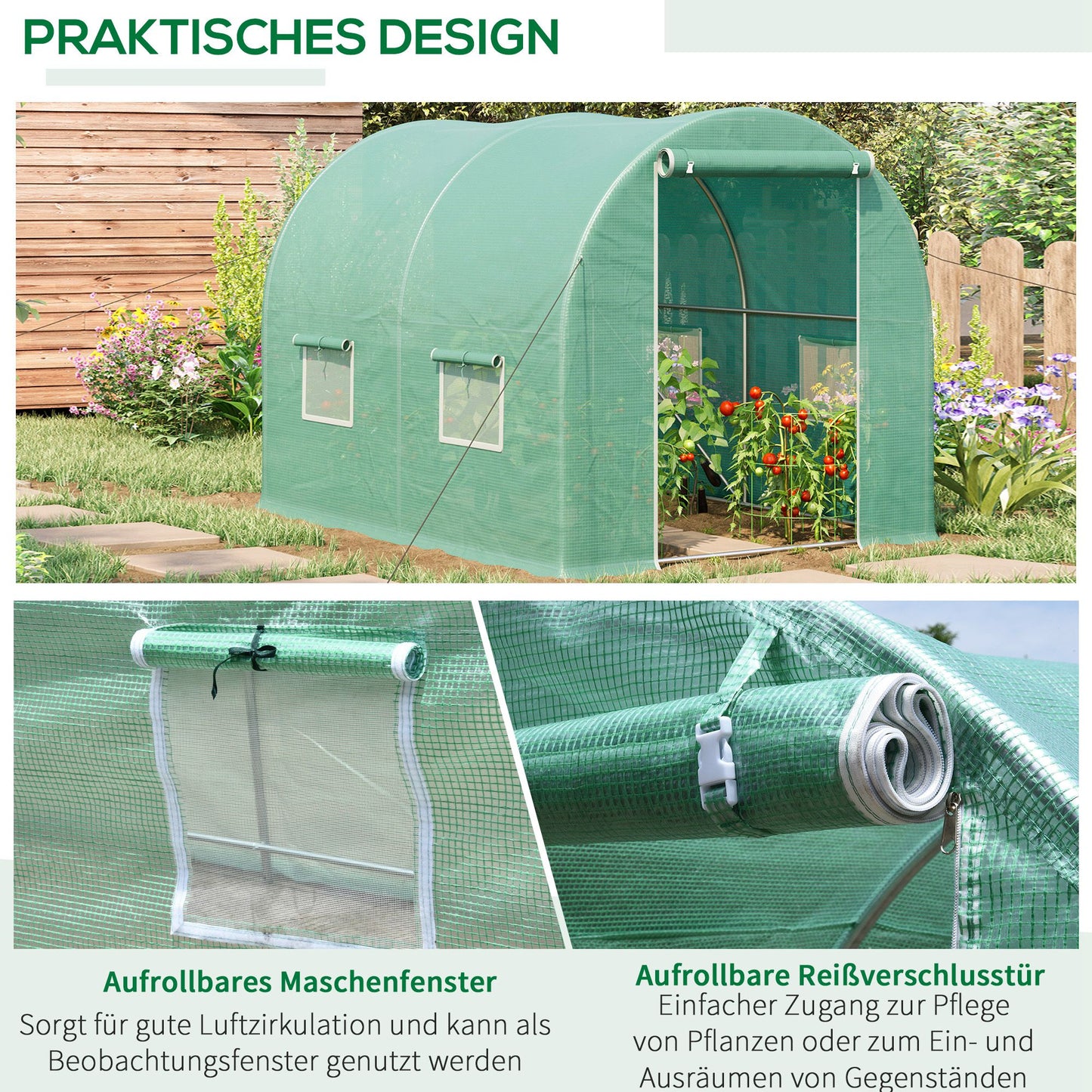 Outsunny Walk-in Greenhouse, 3 x 2 M-Green