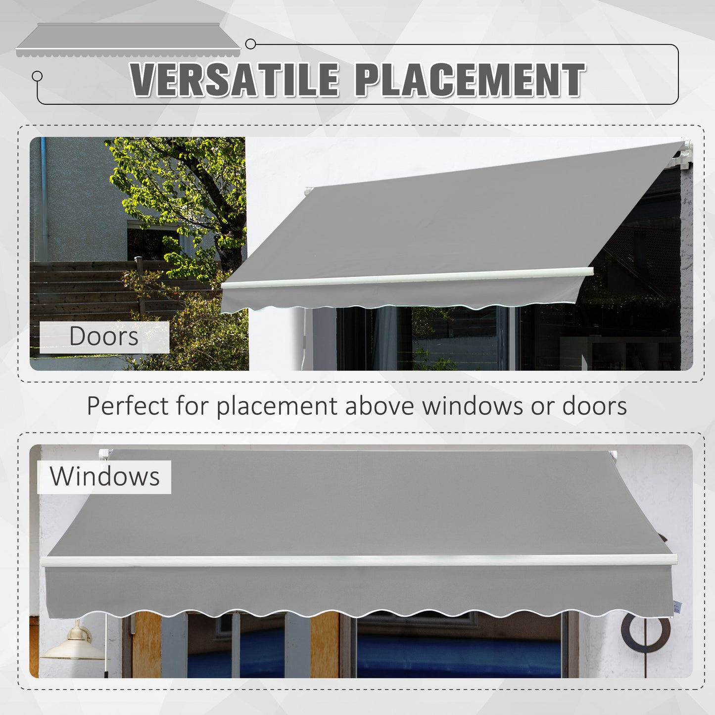 Outsunny Window Awning Canopy Garden Outdoor Shelter Patio Sun Shade UV Blocker Light Weight Aluminium Frame w/ Hand Crank 3 x 2m Light Grey