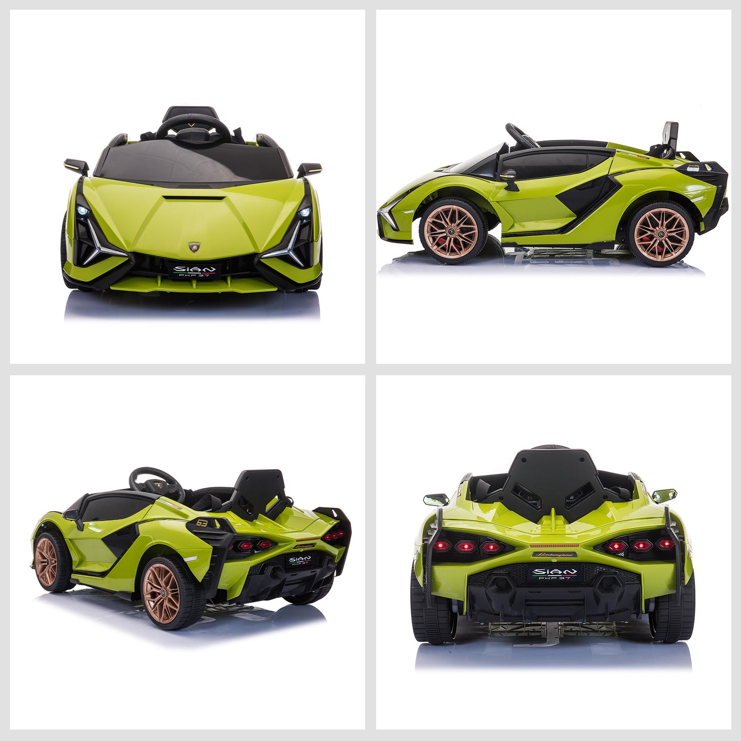 Kids Electric Ride On Car Lamborghini SIAN Toy with Parental Remote Control Lights MP3 for 3-5 Years Old Green 12V Battery-powered