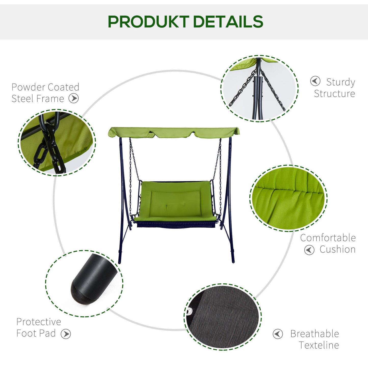 Outsunny Swing Chair Hammock Seat-Green
