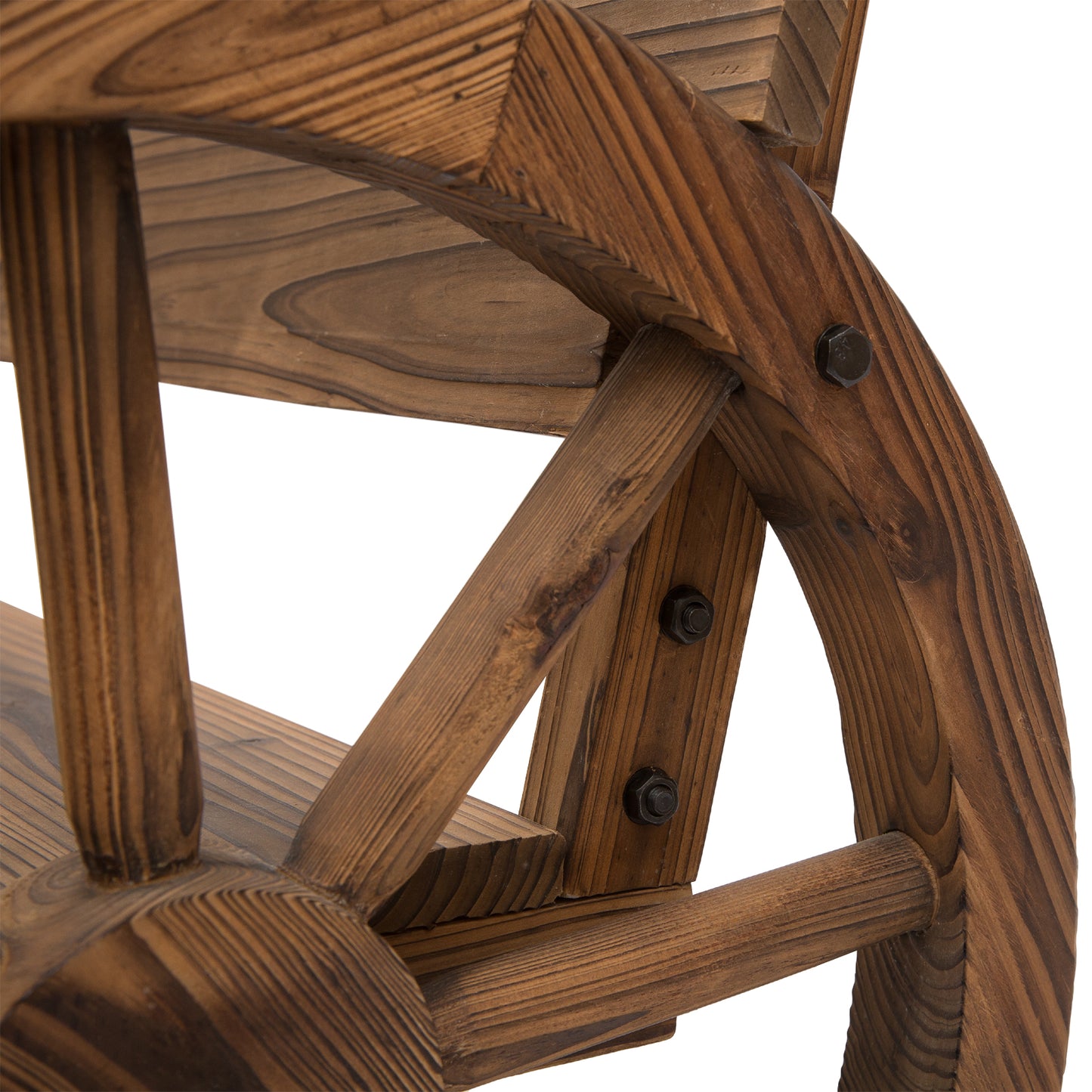 Outsunny Wooden Cart Wagon Wheel 2 Seater Garden Bench Outdoor Chair Rustic High Back Loveseat Burnt Stained