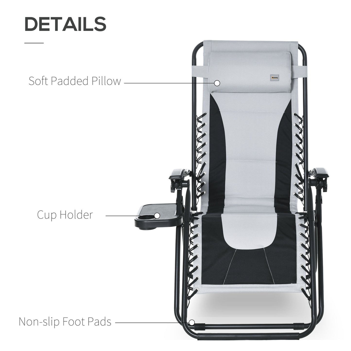 Outsunny Zero Gravity Chair, Folding Recliner, Patio Lounger with Cup Holder, Adjustable Backrest, Padded Pillow for Outdoor, Patio, Deck, Light Grey