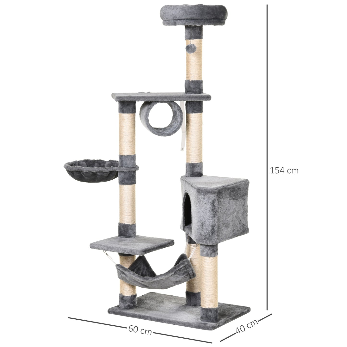 PawHut Cat Tree Condo Tower Multi-level Height 150CM Kittens Activity Stand House with Toys & Various Scratching Posts