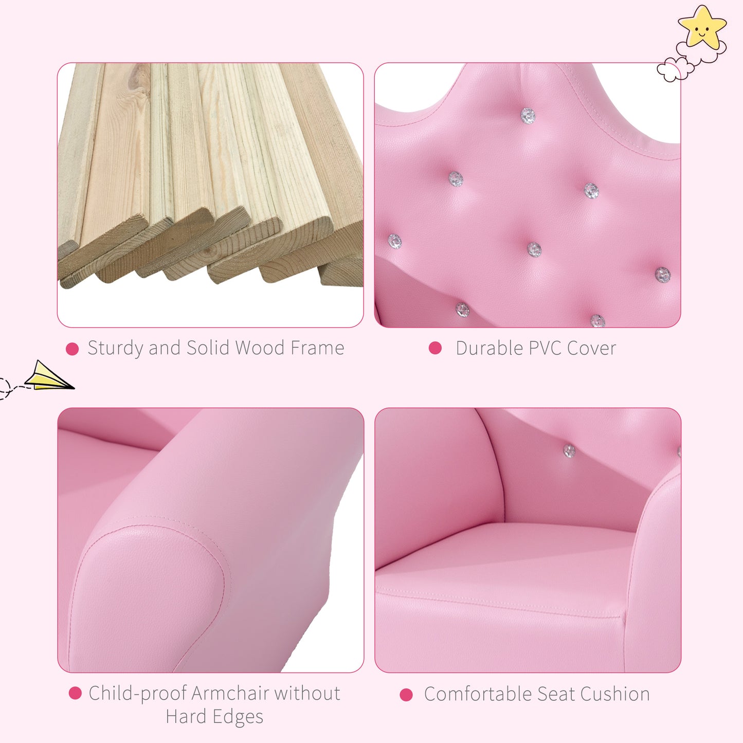 Children's Kids Sofa Set Armchair Chair Seat with Free Footstool PU Leather Pink