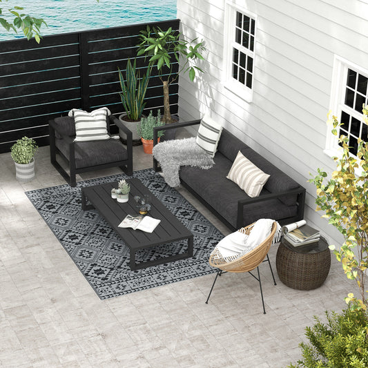 Outsunny Plastic Straw Reversible RV Outdoor Rug with Carry Bag, 182 x 274cm, Black and Grey