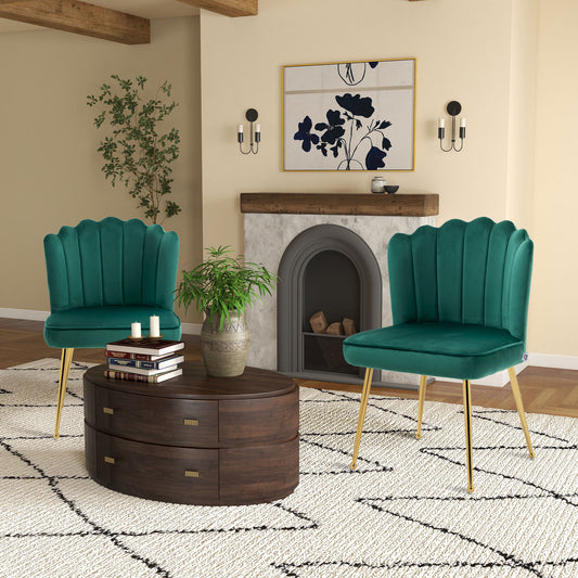 Shell Luxe Velvet Accent Chair, Modern Living Room Chair with Gold Metal Legs for Living Room, Bedroom, Home Office, Set of 2,