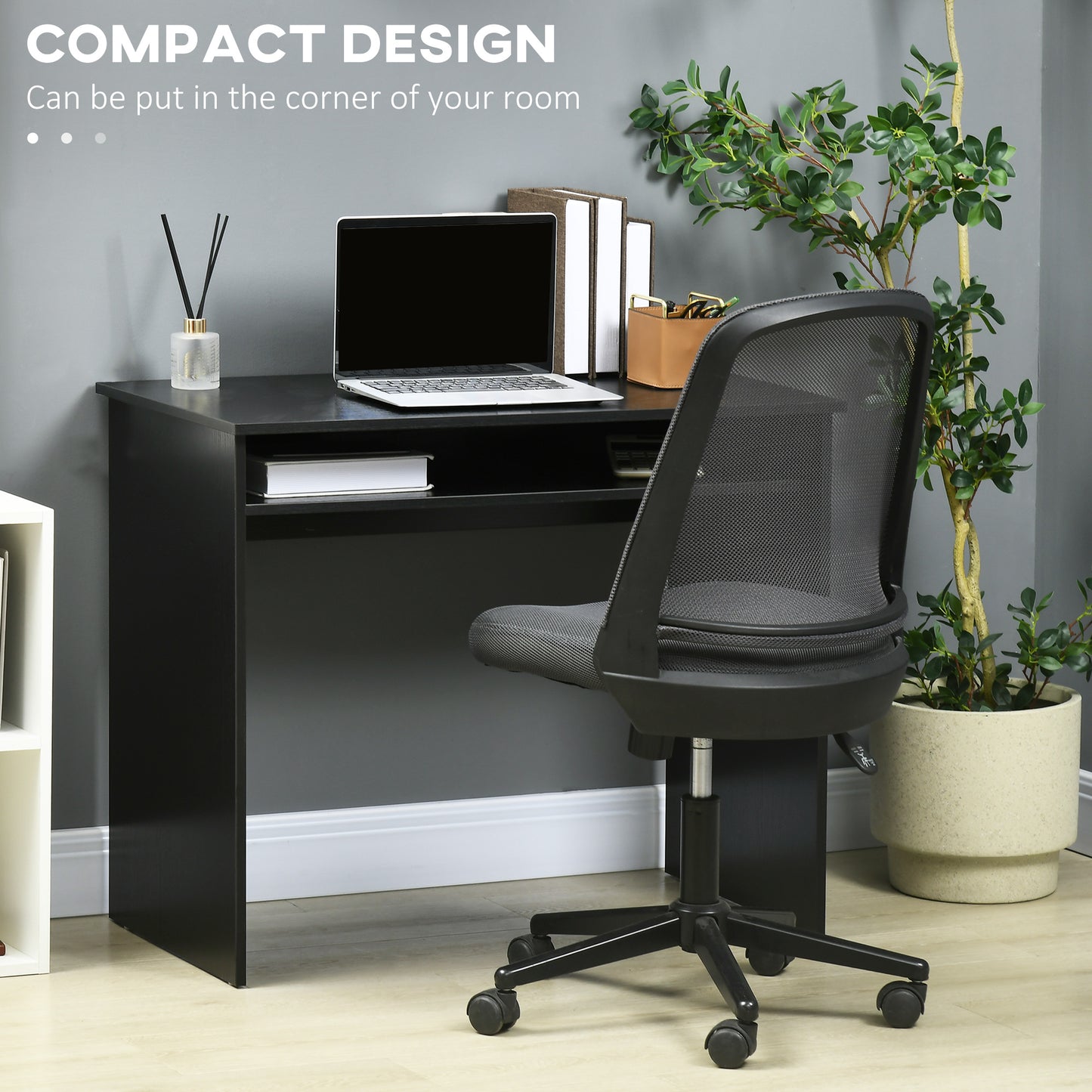Computer Writing Desk with Storage Compartment Workstation Learning Centre for Home Office 90W x 50D(cm) - Black