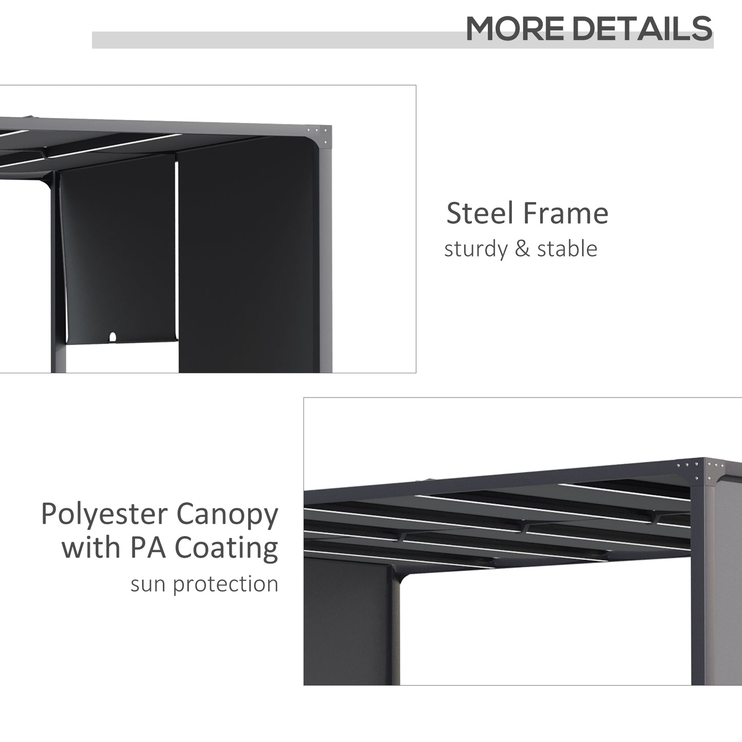 Outsunny 3m x 4m Metal Pergola with Retractable Roof, Outdoor Garden Pergola with LED Lights, Solar Powered, for BBQ, Lawn, Backyard, Dark Grey