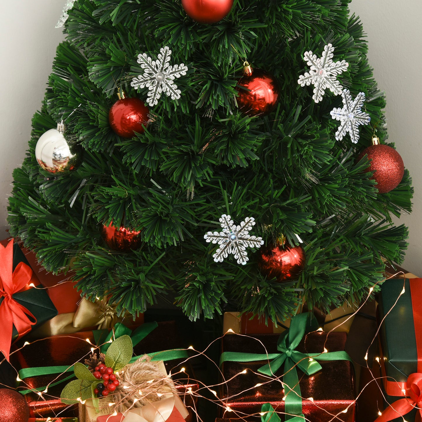 3ft Fibre Optic Christmas Tree 90cm With Showflakes, Green