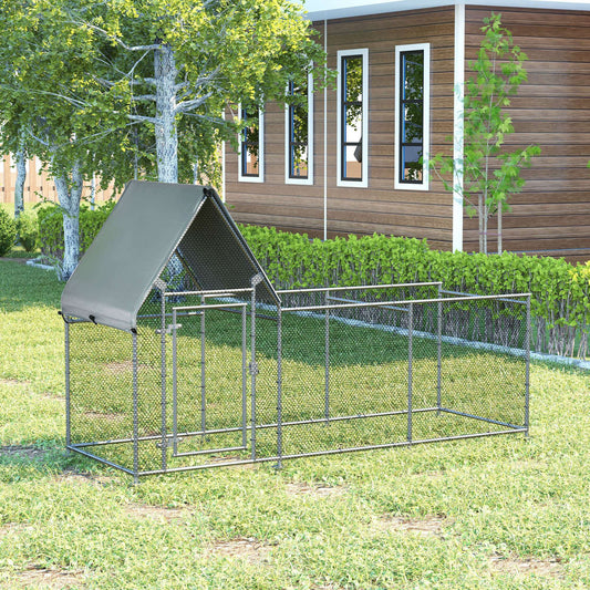 PawHut Walk In Chicken Run, Large Galvanized Chicken House, Hen Poultry House Cage, Outdoor Rabbit Hutch Metal Enclosure w/ Water-Resist Cover