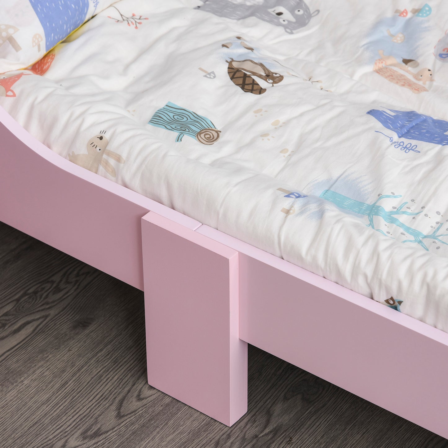 Kids Wooden Bed with Crown Modelling Safety Side Rails Easy to Clean Perfect Gift for Toddlers Girls Age 3 to 6 Years Old Pink