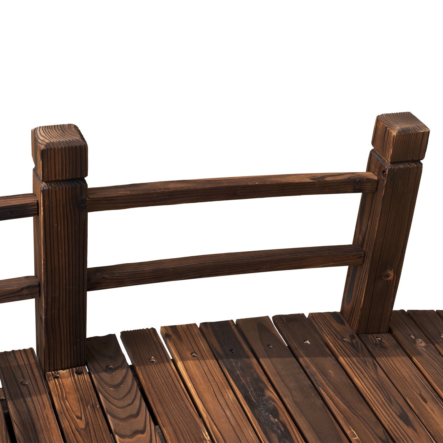 Outsunny Wooden Garden Bridge Lawn Décor Stained Finish Arc Outdoor Pond Walkway w/ Railings