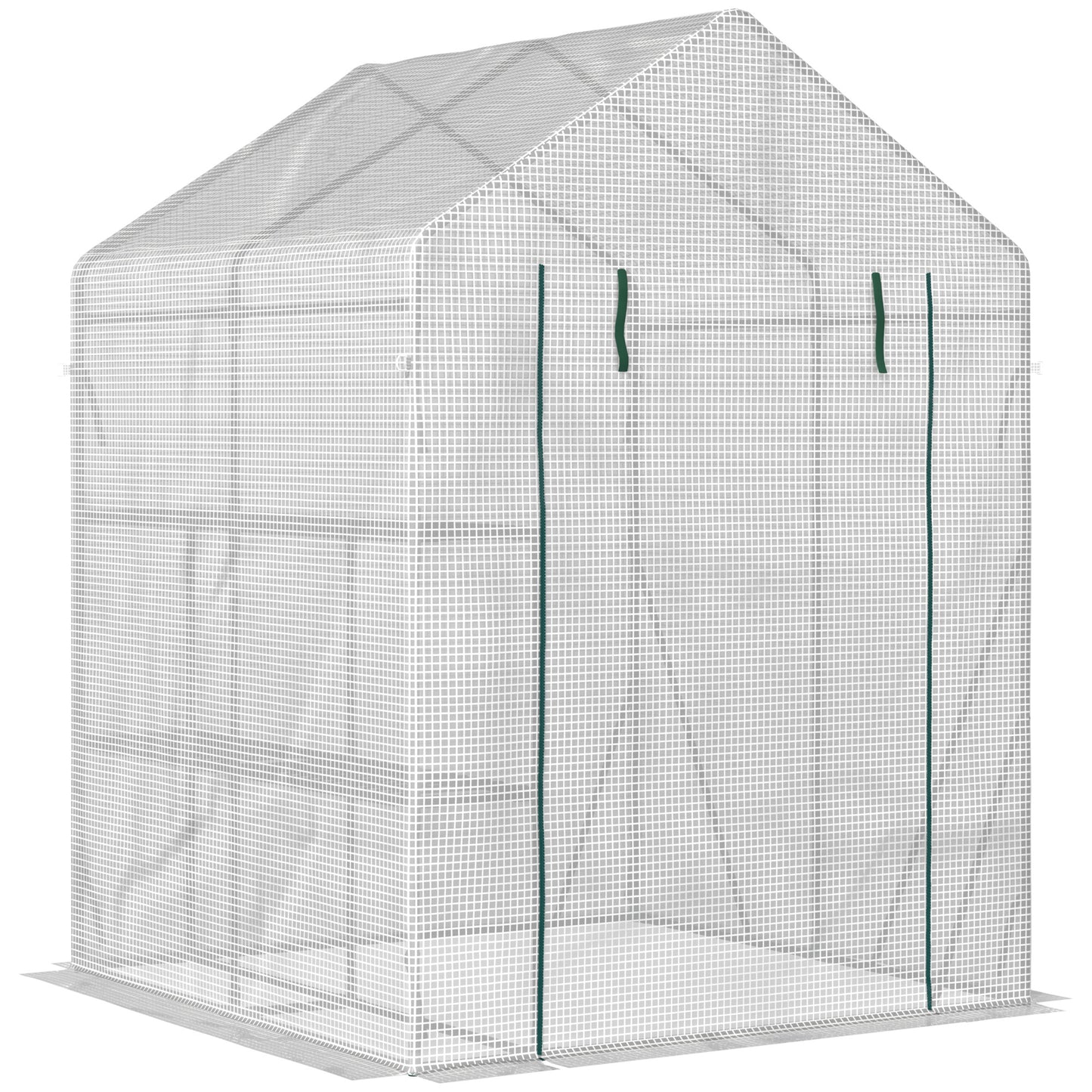 Outsunny Walk-In Greenhouse Portable Gardening Plant Grow House with 2 Tier Shelf, Roll-Up Zippered Door and PE Cover, 143 x 143 x 195 cm