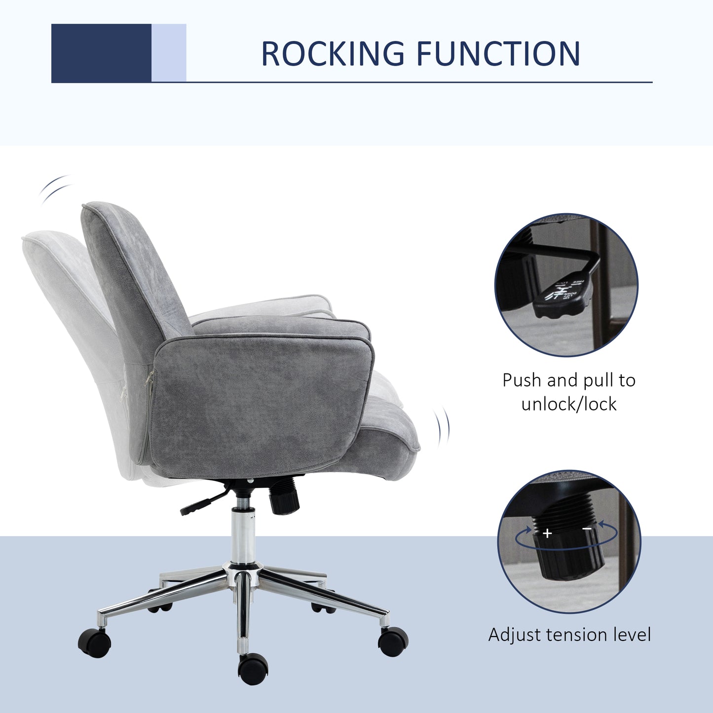 Vinsetto Swivel Ergonomic Office Chair Mid Back Desk Chair for Home Study Bedroom, Light Grey