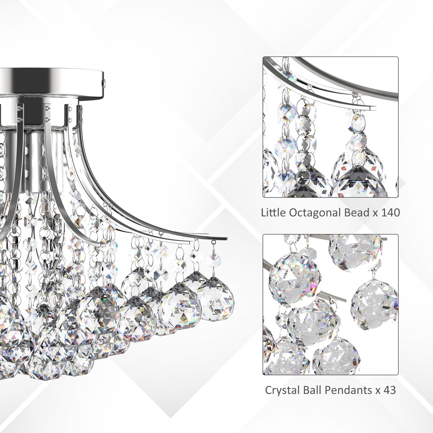 3 Lights Modern Style Ceiling Chandelier Pendant Crystal Light w/ Transparent K9 Crystal Droplets D40 X 28H (CM)