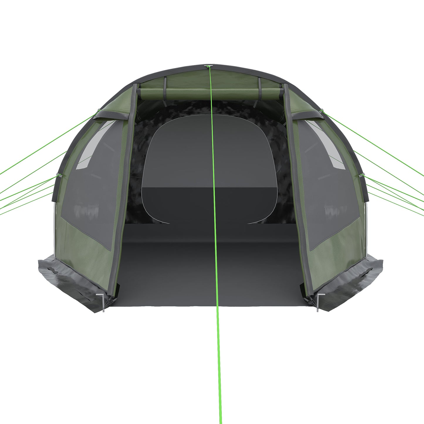 Outsunny Two Room Tunnel Tent Camping Tent for 3-4 Man with Windows, Covers, Carry Bag, for Fishing, Hiking, Sports, Green