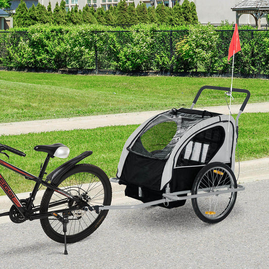 Collapsible Bike Trailer 2-Seater for Baby Bicycle with Pivot Wheel Suitable For 18 Month + Child(Black and White)