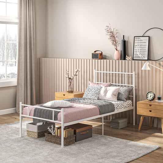 Single Bed Frame, Metal Bed Base with Headboard and Footboard, Metal Slat Support and 31cm Underbed Storage Space