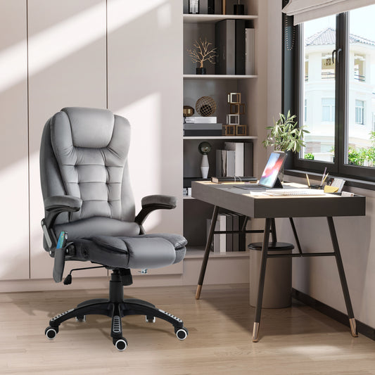 Heated Massage Recliner Office Chair | 6 Point Massage | Velvet-Feel Fabric | 130° Recline | 360° Swivel | Height Adjustable 107-116cm | 120kg | Grey