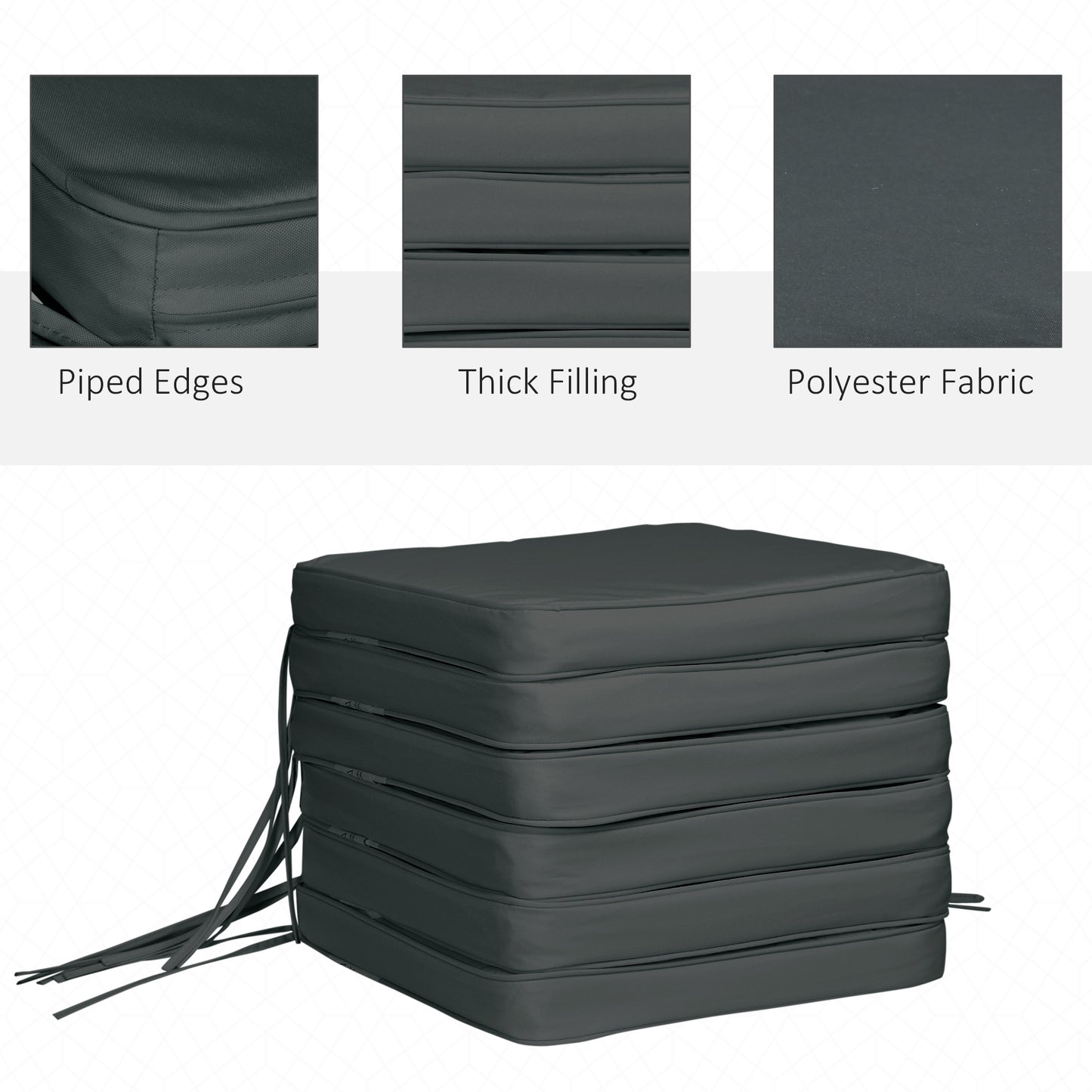 Outsunny Set of 6 Piece Chair Cushion, 42Lx42Wx5T cm - Grey