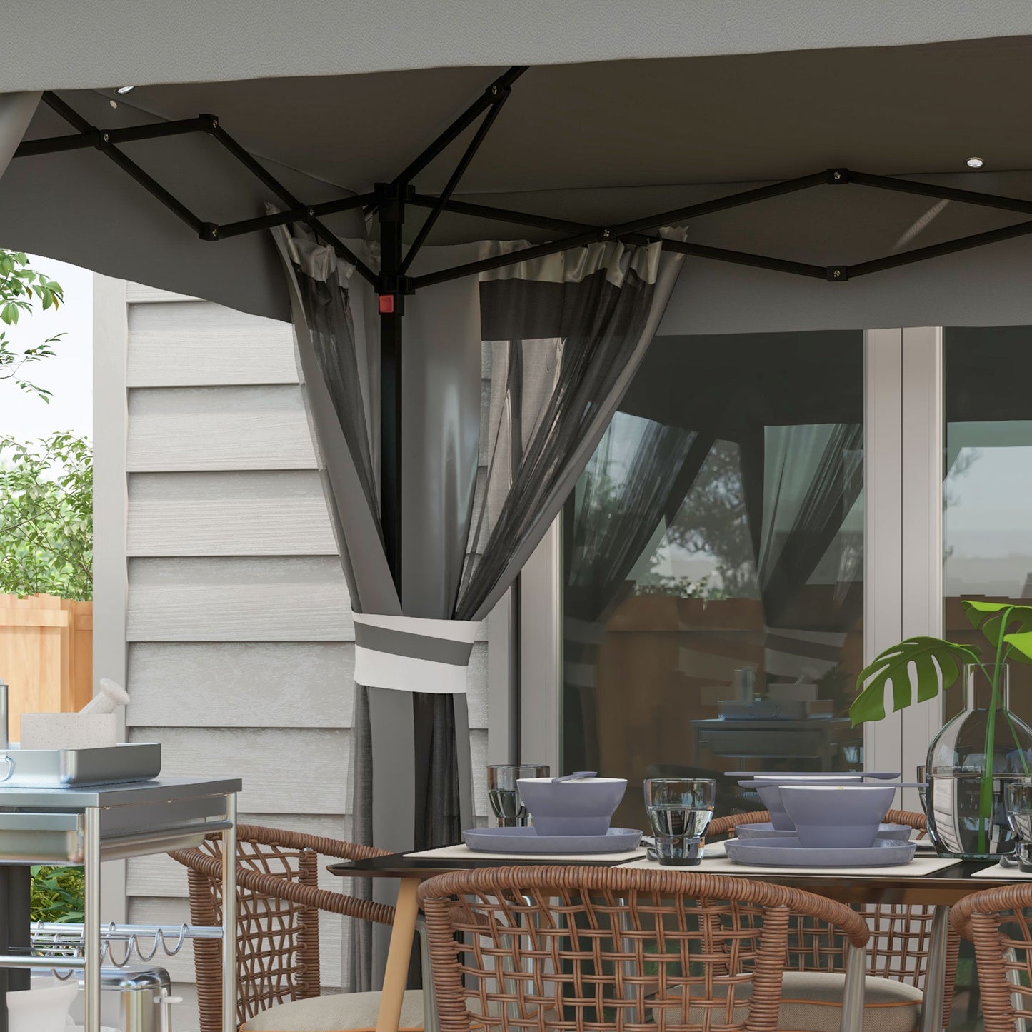 Outsunny 3 x 3(m) Pop Up Gazebo Party Tent with Solar-Powered LED Lights, Adjustable Event Shelter with Curtain, Netting, Grey