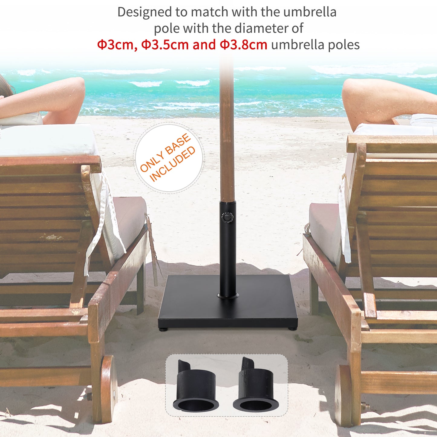 Outsunny Steel Square Parasol Stand Base w/ Adjustable Knob Umbrella Stand Black