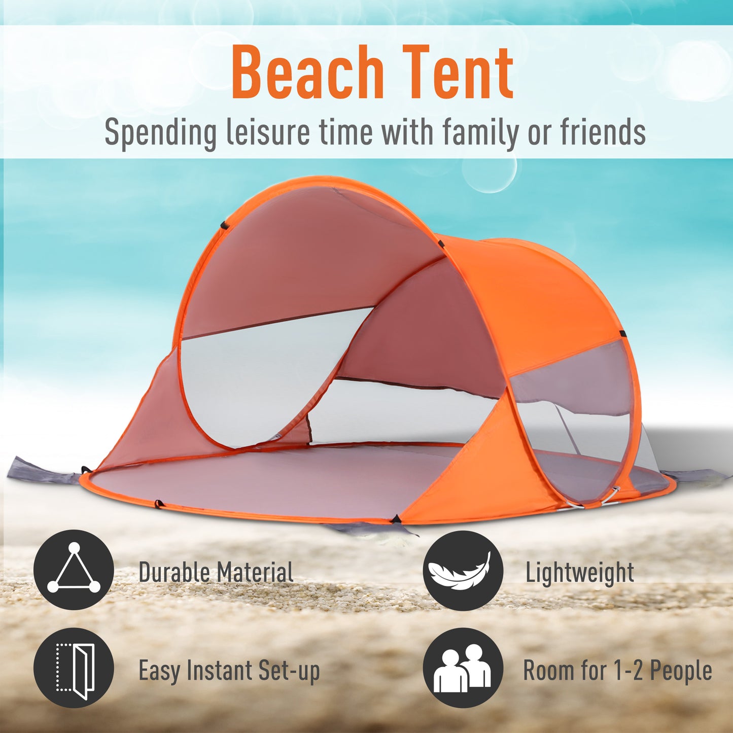 Outsunny 1-2 Person Pop up Beach Tent Hiking UV 30+ Protection Patio Sun Shelter Portable Automatic - Orange