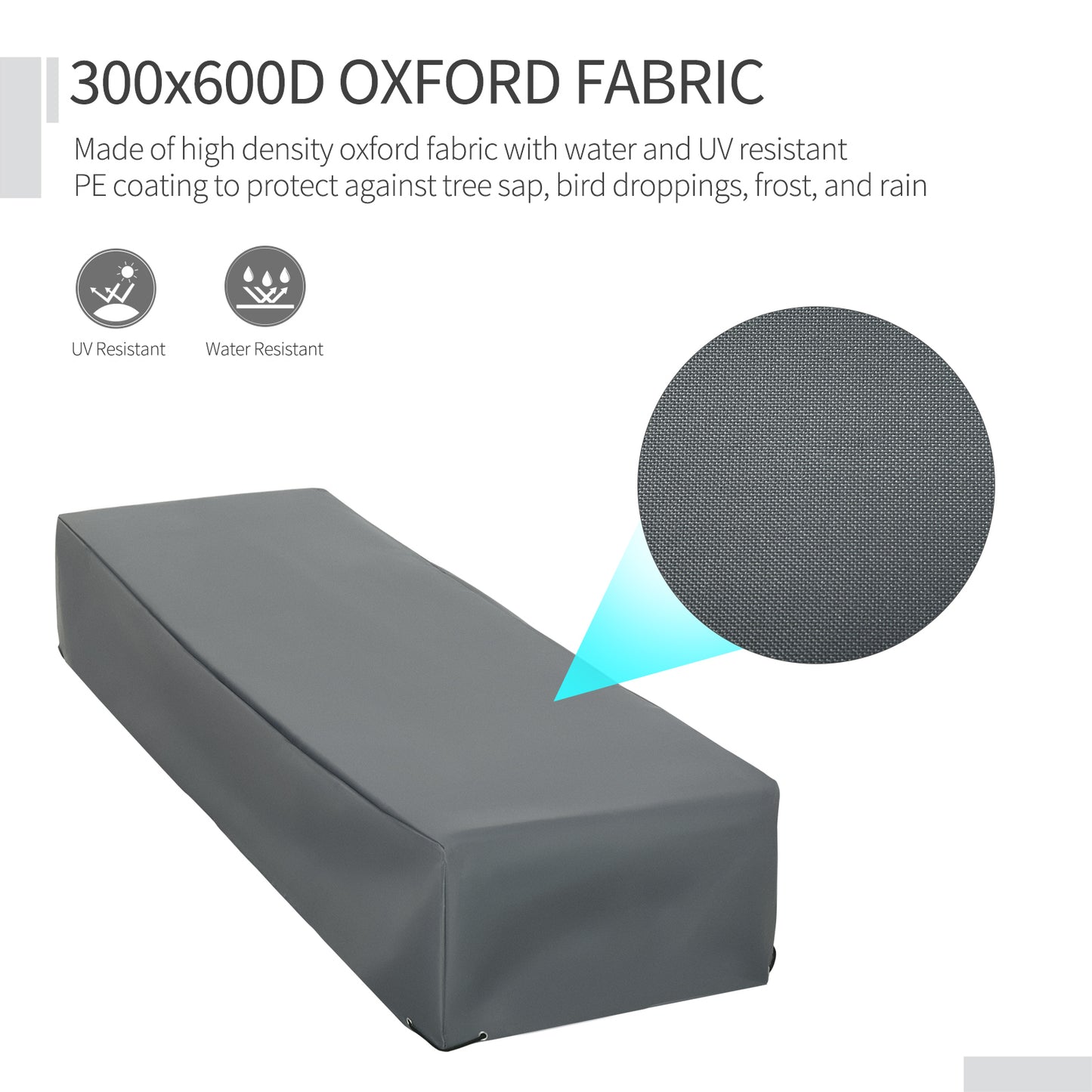 Outsunny Rectangular Garden Furniture Cover for Rattan Lounge Water UV Resistant Protection Oxford Fabric Clean Cover, 200 x 73 x 35cm, Grey
