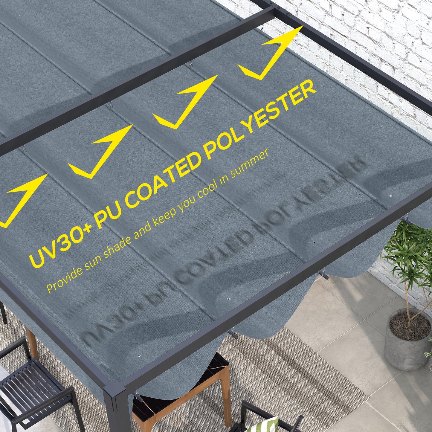 Outsunny Pergola Roof, Retractable Sun Shade Cover for 3 x 2.15m Pergola, UV30+ Protected, Dark Grey