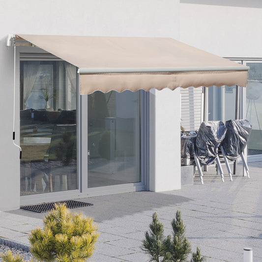 Outsunny Window Awning Canopy Garden Outdoor Shelter Patio Sun Shade UV Blocker Light Weight Aluminium Frame w/ Hand Crank 3 x 2m Beige