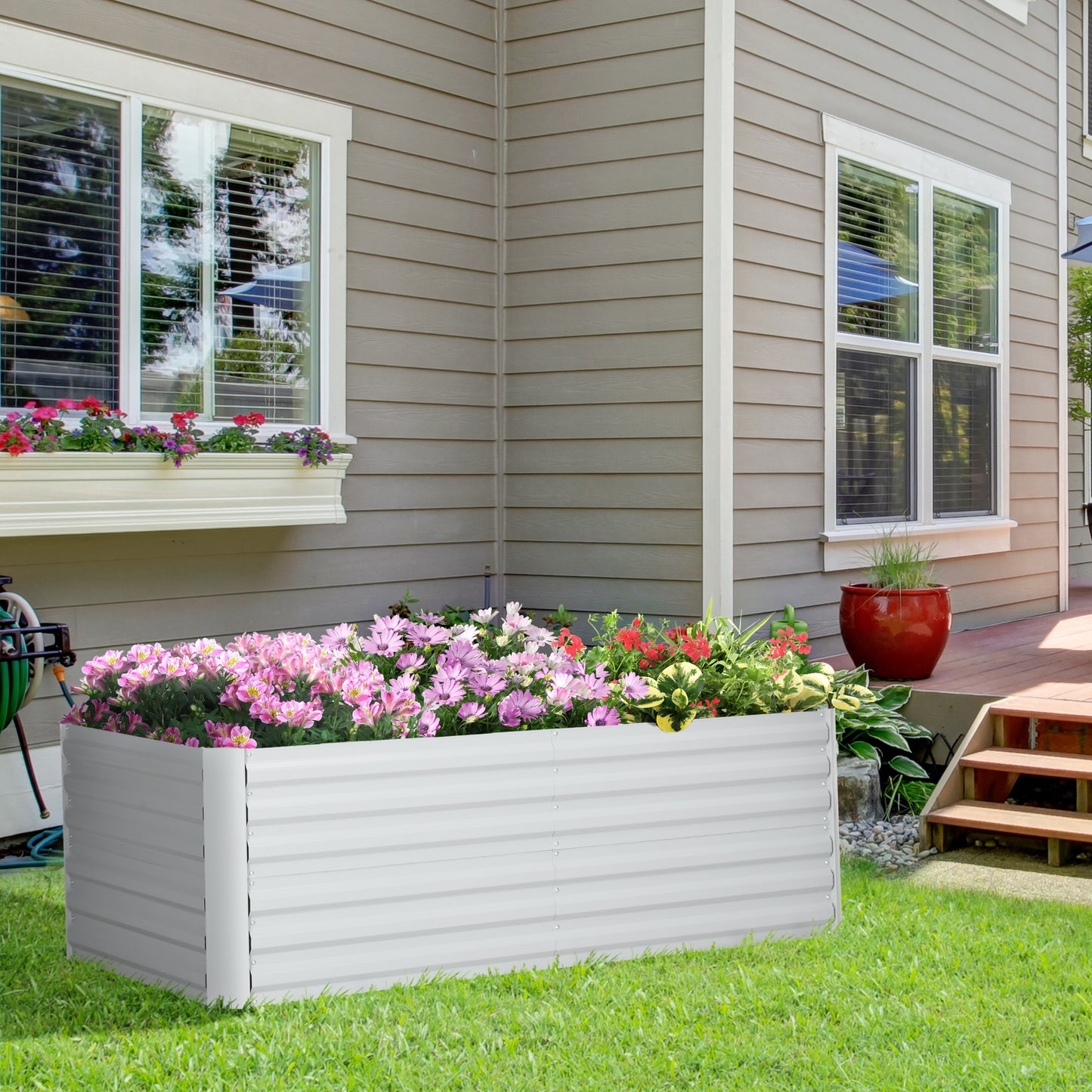 Outsunny Raised Beds for Garden, Galvanised Steel Outdoor Planters with Multi-reinforced Rods, 180 x 90 x 59 cm, Grey