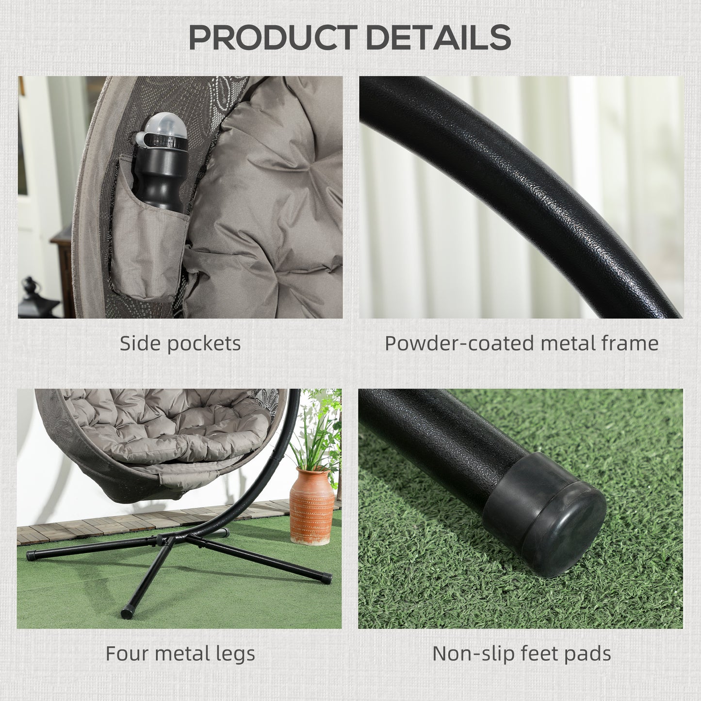 Outsunny Round Egg Basket Chair, with Steel Stand