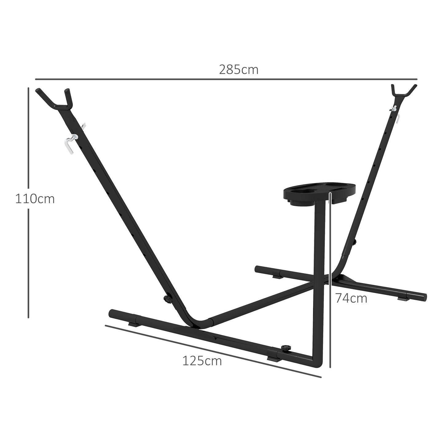 9.4ft Hammock Stand With Side Tray Stand, Steel Frame Net Support For String, Brazilian, Flat, Rope Style Hammocks - Black