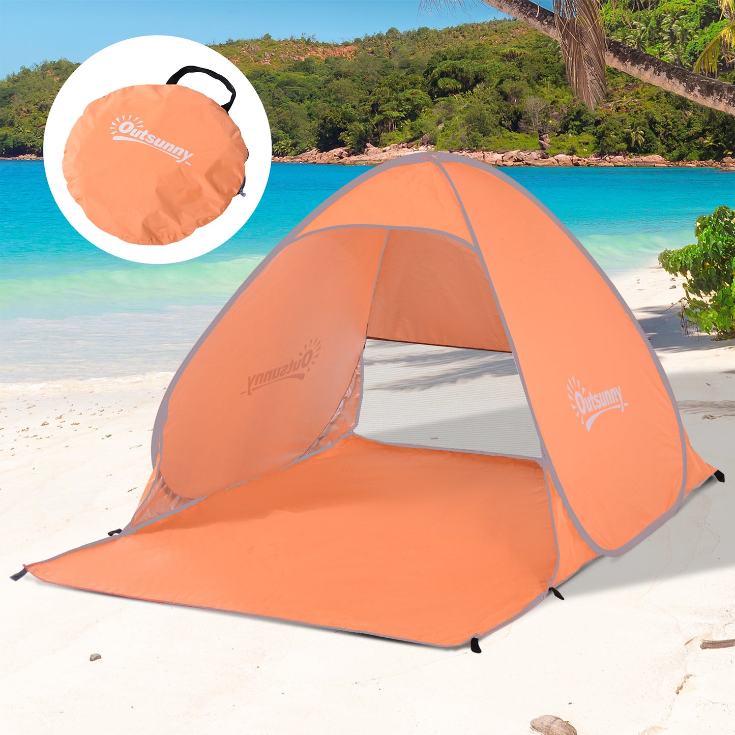 Outsunny Pop-up Portable Beach Tent Hiking UV Protection Patio Sun Shade Shelter Tent of 2 Person-Orange