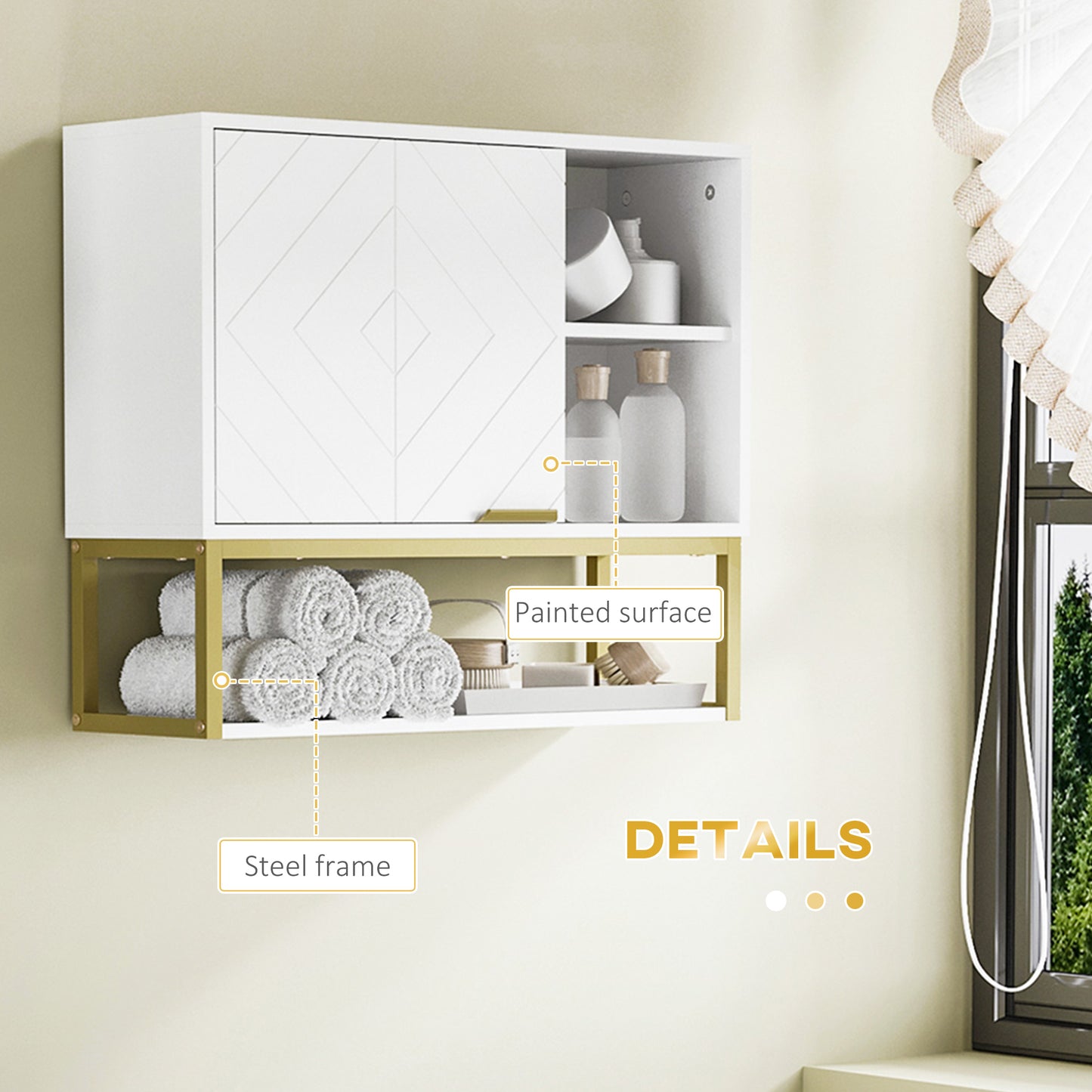 Kleankin Bathroom Wall Cabinet, Over Toilet Storage Cabinet with Door and Storage Shelves for Hallway, Living Room, White