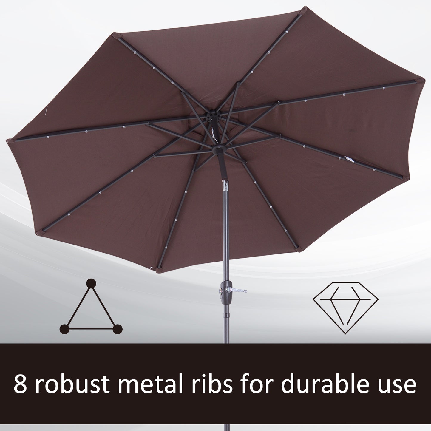 Outsunny Umbrella Parasol 24 Solar LED-Brown/Coffee