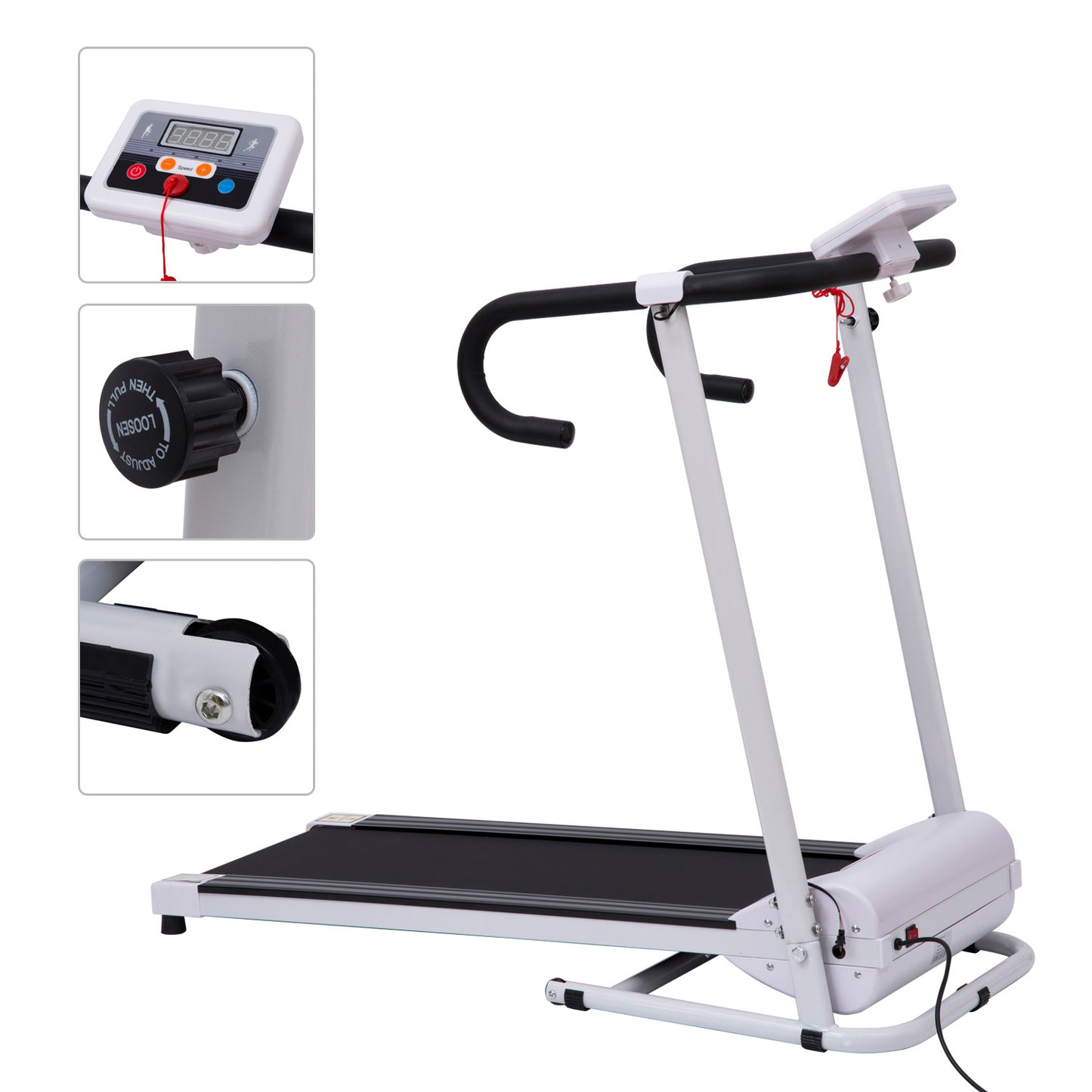 Steel Folding Motorized Home Treadmill With LCD Monitor White