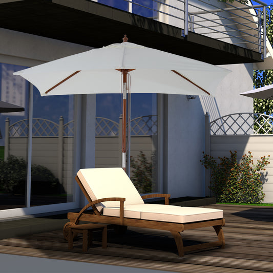 Outsunny 2m x 1.5m Patio Garden Parasol Sun Umbrella Sunshade Canopy Outdoor Backyard Furniture Fir Wooden Pole 6 Ribs Tilt Mechanism - Cream White