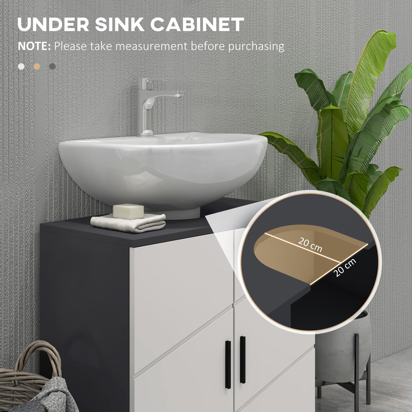Kleankin Pedestal Sink Cabinet, Bathroom Vanity Unit, Floor Basin Storage Cupboard with Double Doors and Shelf, 60 x 30 x 60 cm, Light Grey