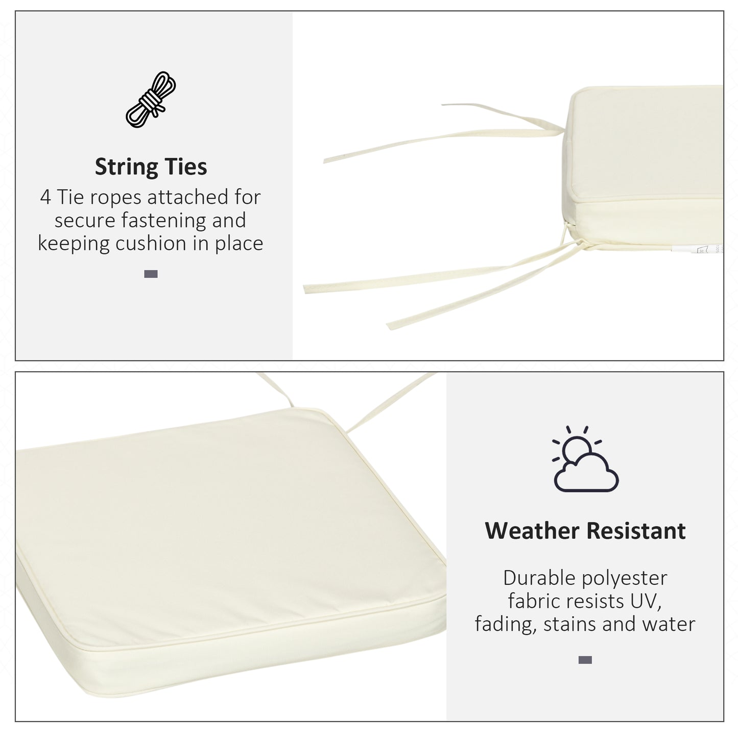 Outsunny Set of 6 Piece Garden Chair Cushions, 42Lx42Wx5T cm - Cream White
