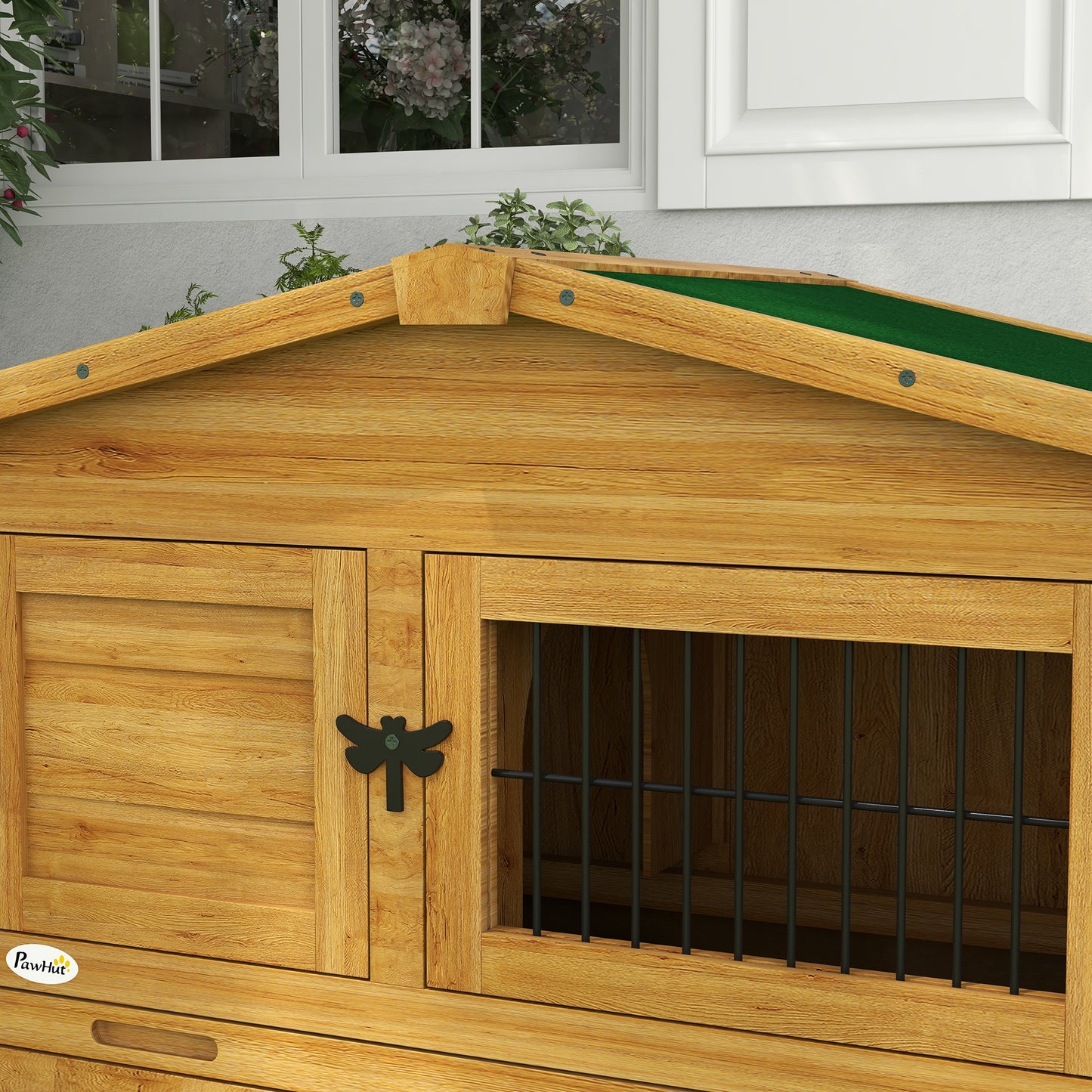 PawHut Wooden Rabbit Hutch with Outdoor Run Yellow