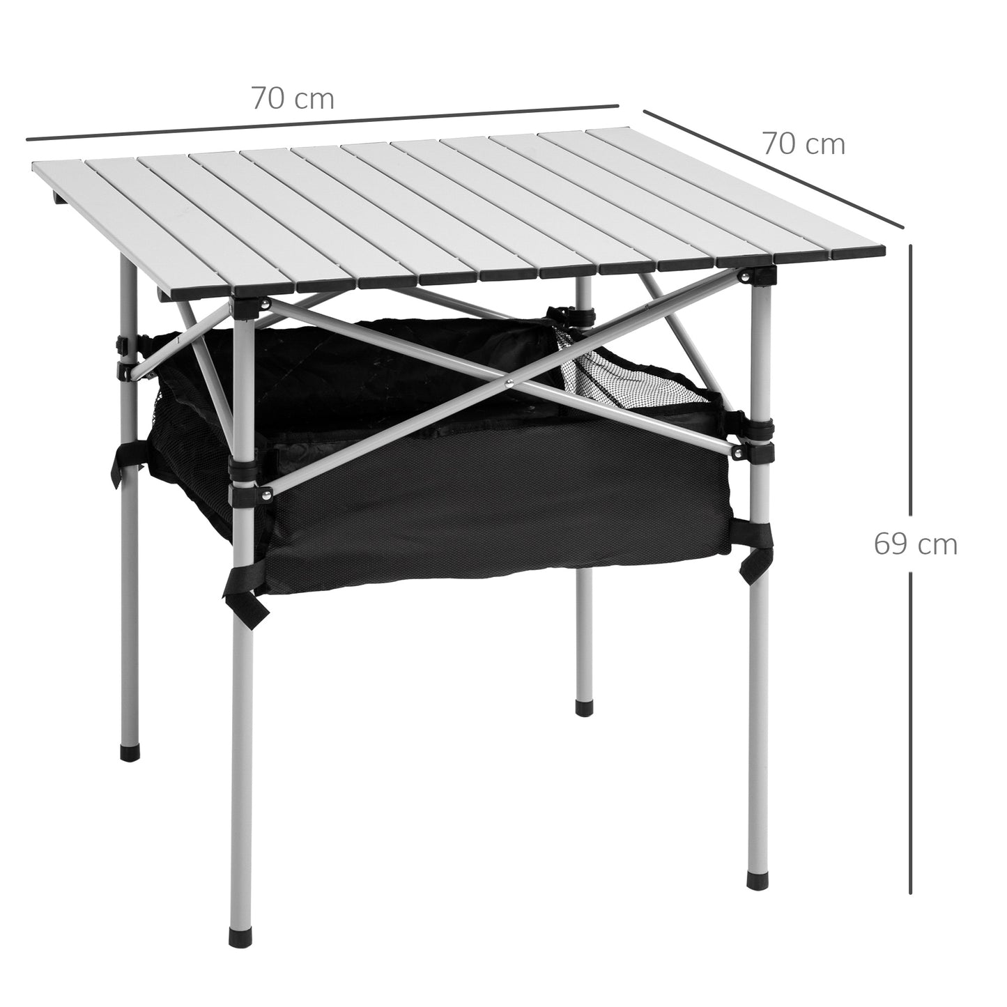 Outsunny Portable Camping Table W/ Mesh Bag Camping Outdoor Dining Foldable W/ Steel Frame Picnic Lightweight Hiking Furniture Desk, Silver Black