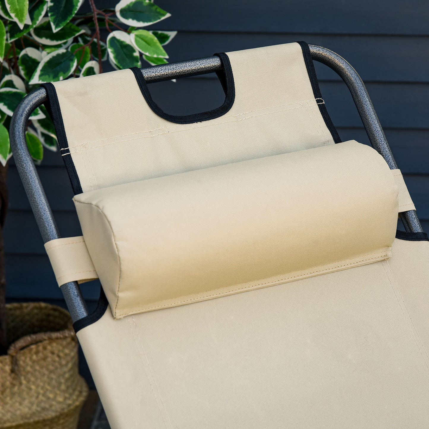 Outsunny Set Of 2 Foldable Sun Loungers with Adjustable Back, Outdoor Reclining Garden Chairs with Pillow and Armrests, Beige