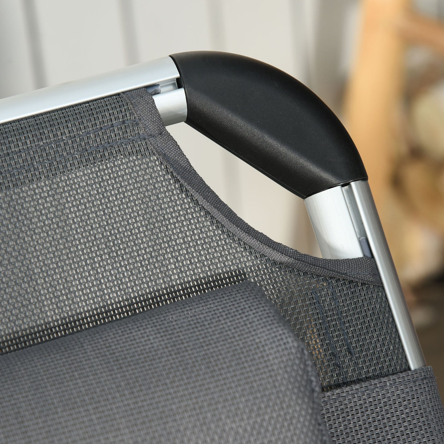 Outsunny Foldable Garden Lounger Camping Bed Cot w/ Pillow 5-Level Adjustable Back Aluminium Frame, 76H x 170L x 60W Grey