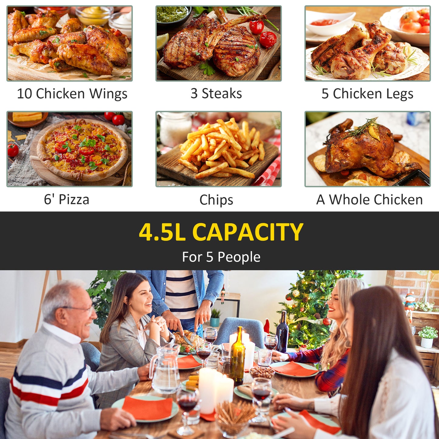 Air Fryers 1500W 4.5L Air Fryers Oven with Rapid Air Circulation, Adjustable Temperature, Timer and Nonstick Basket, Black
