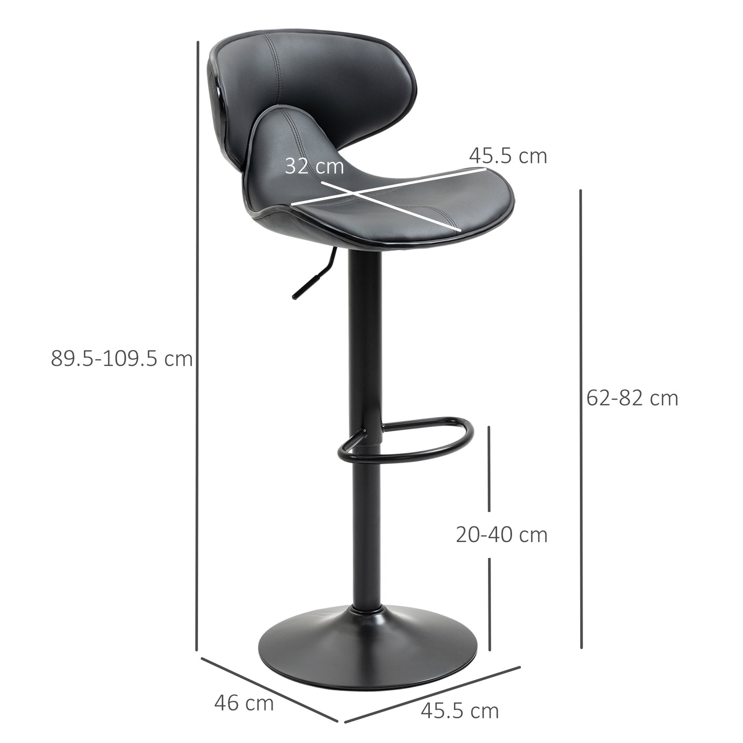 Swivel Bar Stools Set of 2, Barstools with Footrest and Backrest, Steel Frame Gas Lift, for Kitchen Counter Dining Room, Grey