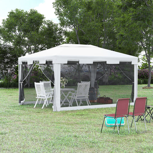 Outsunny 4x3 m Waterproof Gazebo W/Mesh Sides-White/Black