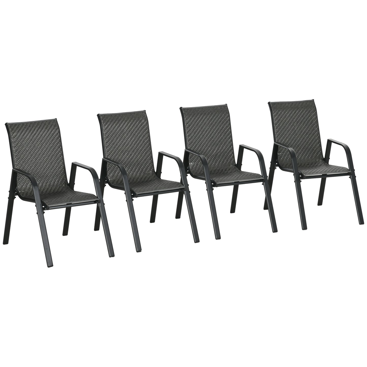 Outsunny Stackable Outdoor Rattan Chairs Set of 4 with Armrests and Backrest, Mixed Grey