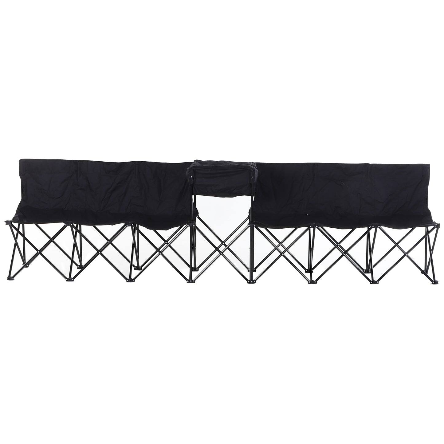 Outsunny 6-Seater Folding Steel Camping Bench w/ Cooler Bag Black